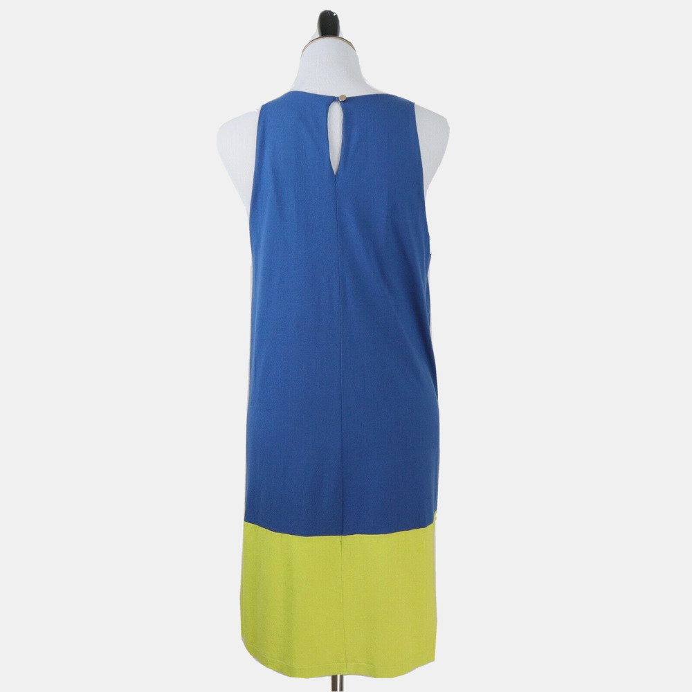 Ann Taylor Size M Midi Shift Dress Color Block Navy Blue Chartreuse - Picture 4 of 9